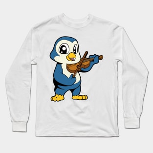 Cartoon penguin playing violin Long Sleeve T-Shirt